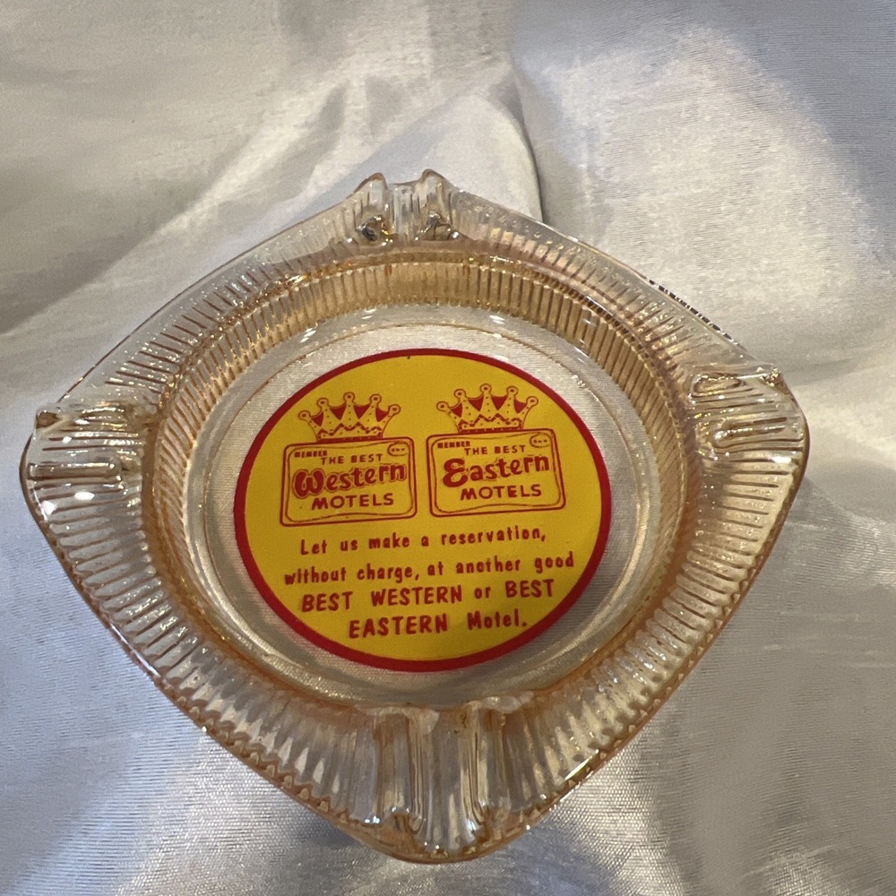Best Western Hotel Vintage Glass Ashtray Amber Small‎ Square Advertisement USA